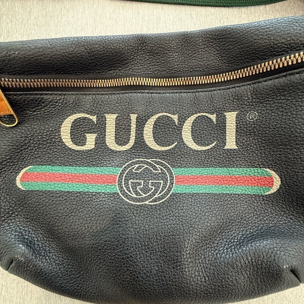 Gucci Large black leather logo interlock GG Web striped belt bag crossbody - Picture 4 of 15